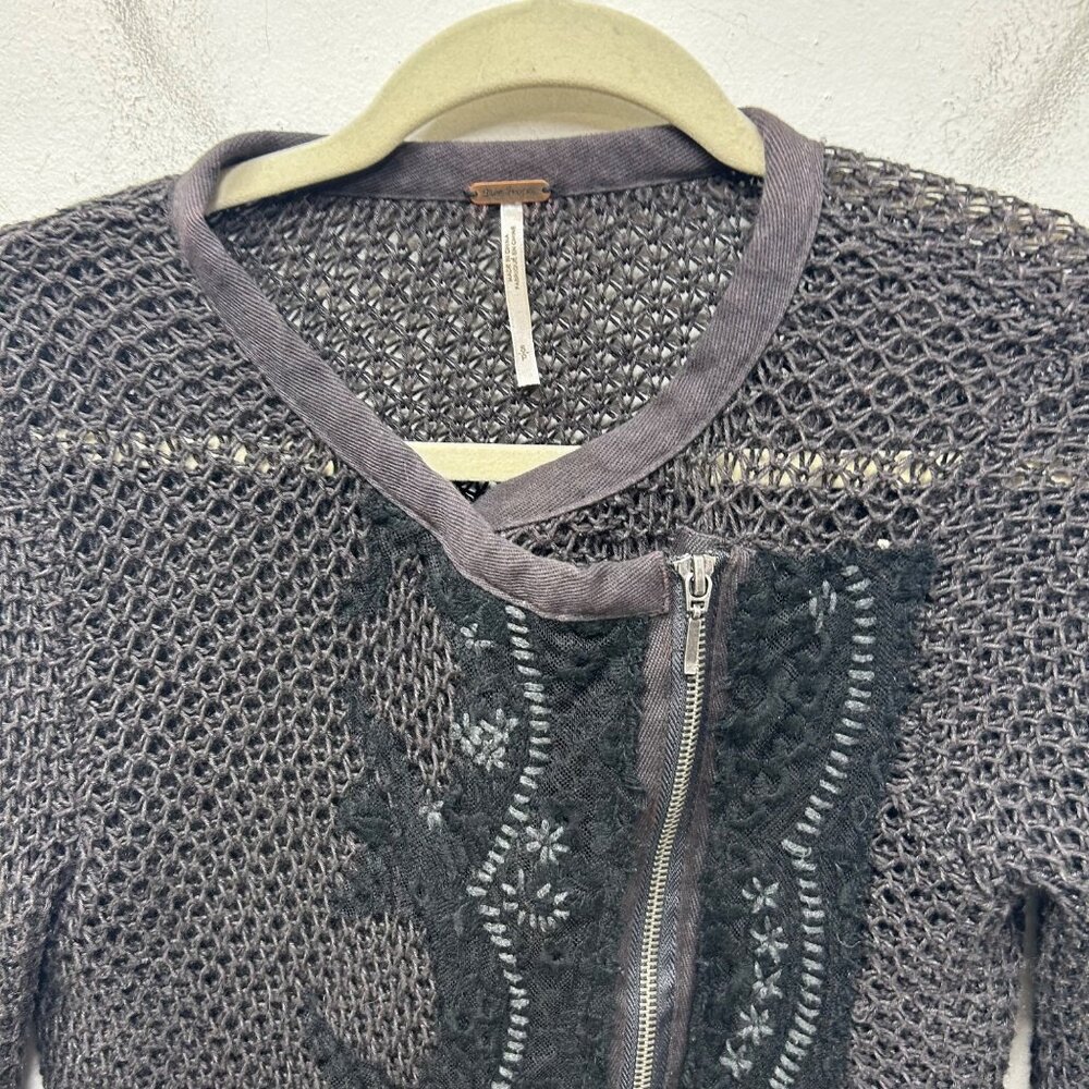 Free People Femme Fatale Knit Moto Zip Cardigan Open Knit Sweater small - Picture 5 of 10